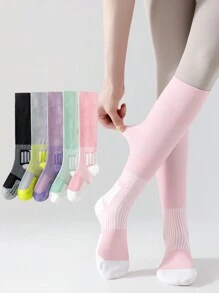 1 Pair Women's Functional Compression Calf Socks, Professional Athletic Fitness Running Jumping Rope Long Socks With Cushioning