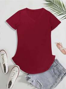 Women's Solid Color Top, V-Neck Short Sleeve T-Shirts