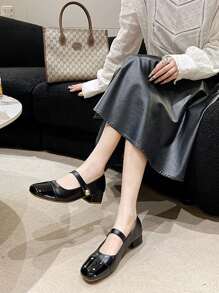 Damen Schuhe mit dickem Absatz und Mary Jane-Stil, neuer Frühjahrs-, Herbst- und Winterstil, sanfte Ausstrahlung, Mittelabsatz Kleiderschuhe - Schwarz - Übersicht 2