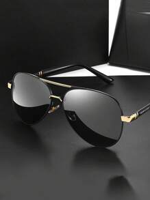 1pc Men's Black Vintage Round Fashion Glasses, Shanghai Beach Wedding Groomsmen Glasses, Rivet Design Retro Half-Frame Fashion Glasses Halloween Looks Street Style And Suit For Sweater Jacket Sweatshirt Hoodie Leather Pants And Cargo Pants For Summer Beach Vacation,Outdoor,Travel - Grey - View 16