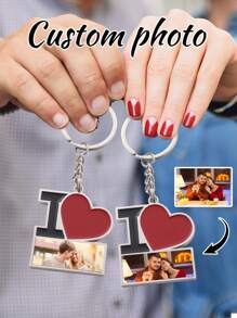 1 件定制情人节照片钥匙扣，I Heart 钥匙扣适用于 DIY 项目 - 个性化包、钱包、汽车钥匙扣 - 送给男士、女士、朋友、家人的独特礼物（4.6*4 厘米/1 件）