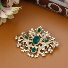 1 Stück goldfarbene türkische traditionelle Brosche für Frauen, Kristall-Schal-Nadel mit Cut Out ausgeprägtem arabischem Blumenmuster, Braut-Hochzeits-Party-Accessoire, Geschenk für Sie