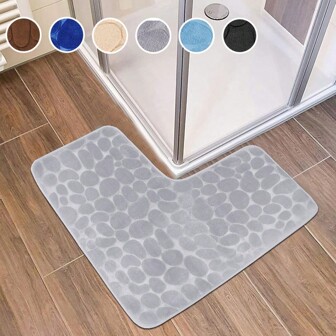 1 pieza Alfombra de piso en forma de L con relieve de piedra de unicolor, alfombra de baño antideslizante de gran tamaño de espuma de memoria, adecuada para dormitorio, ducha, sala de estar, esquina del sofá, regalo de San Valentín para mujeres, cumpleaños, novio, novia, decoración del hogar, baño, alfombra de baño, alfombra de puerta, accesorios de baño de verano, vuelta al colegio