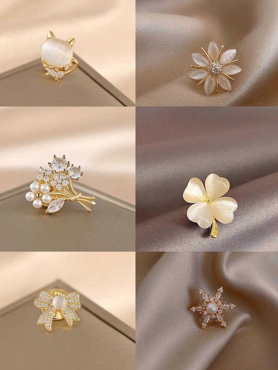 6pcs Women Sleeve Cuff Collar Clips Brooches Versatile Anti-Slip V Neck Flower Brooches, Women Gifts, Valentine's Day Gifts, Trinket Scene Fashion Accessories, Personalized Fun Gifts, Art Quality Enamel Metal Brooch Dress Accessories Pin For Clothes Bag Charm School Office Accessories Shirts Jacket Jewelry Christmas Halloween Clothes Pin Funny Cute Teacher Gifts