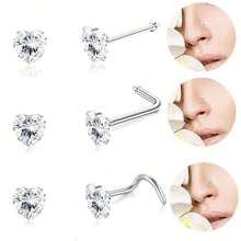4pcs Mini Nose Rings, Star, Heart, Round, Square Shapes Embedded With White Zirconia, Simple & Elegant Design, Non-Magnetic, Suitable For Nose Bone And Septum Piercing, Multi-Purpose Accessories Suitable For Daily, Party Wear And Valentine's Day Gift, All Season