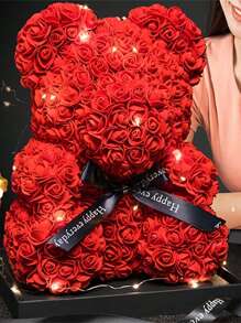 2/1 Pc, 9.25*15.5inch Rose Teddy Bear Decoration, Miniature Foam Bear Cute Home Decor, Romantic Artificial Flower Design, Suitable For Valentine's Day, Wedding, Birthday, Window Display, Desktop Decor, Perfect Gift For Family & Friends Gifts Graduation