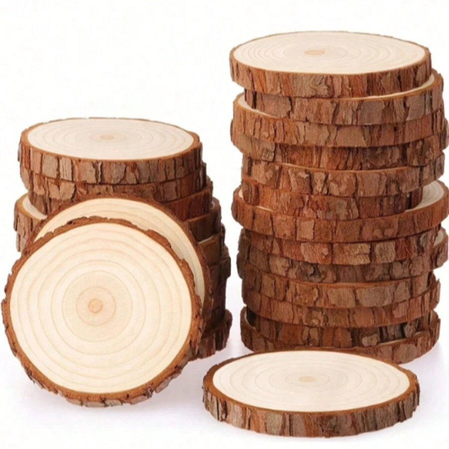 10 szt. okrągłych drewnianych plastrów DIY, drewniane elementy dekoracyjne na stół, krążki do rękodzieła, dekoracje ślubne/domowe/imprezowe/świąteczne