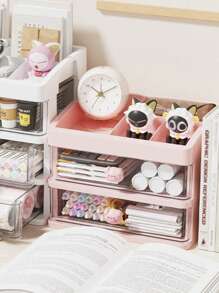 1pc Desktop Storage Box With Drawers, Organizer For Children Hair Accessories, Stationery, Toys, Pen Holder, Rack - Pink - View 8