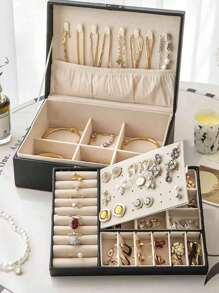 1个多层首饰收纳盒，大容量，可收纳项链、戒指、耳环和其他饰品，女士礼物，圣诞礼物，女士送礼佳品 - 彩色 - 查看 6