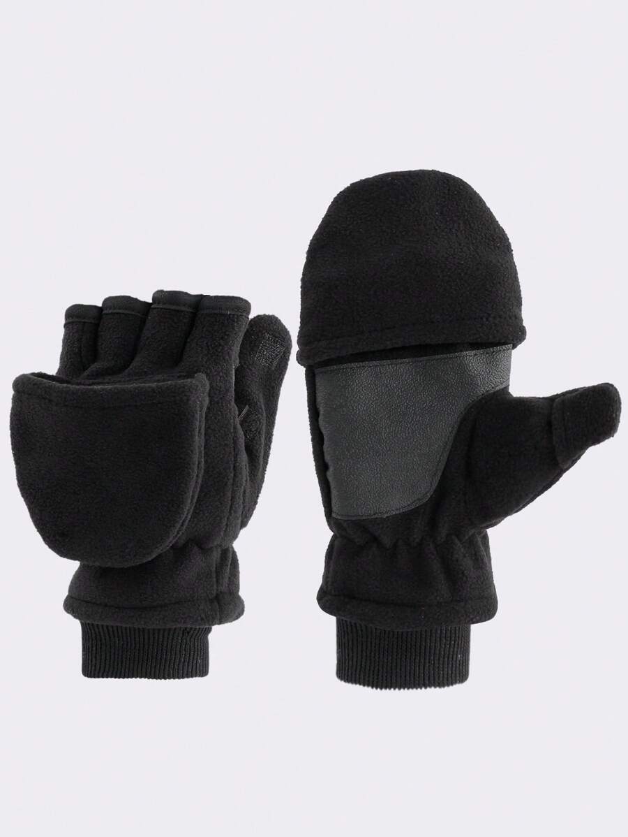 1 Cặp Găng Tay Mùa Đông Unisex Có Thể Chuyển Đổi Găng Tay Lật Lên Trên Ấm Áp Bằng Lông Cừu Cực Cho Mùa Đông Chạy Bộ Nhắn Tin Chụp Ảnh Cho Nam Nữ - 1 cặp - Xem 1