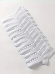 10 đôi tất cổ cao màu trắng trơn dành cho nữ - trắng - Xem 4