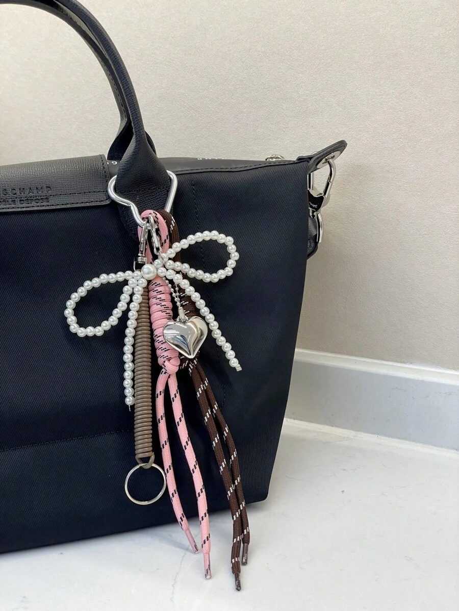 1PC Angora Red Pearl Bow Rope Bag Charm, Keychain Accessories Car Pendant Can Be Used For Bag Pendant Pendant. Gifts Valentine'S Day Stylish For Teen Girls Women College Students Teacher White-Collar Workers Rookies & White-Collar Workers Gift Accessories Decor Present Car Accessories Women Key Chain Charms Back To School Supplies Gifts For Teachers