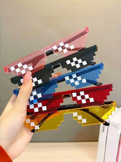 5 قطع نظارات موزاييك بأنماط عشوائية، نظارات بكسل مضحكة للرقص والحفلات والأعراس وحفلات عيد الميلاد وحفلات الهالوين