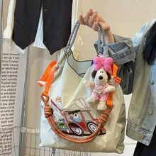 Fashion Shopping Bag Women's Shoulder Bag Nylon Fabric Bag Dog Embroidery Lightweight Storage Bag Commuter Bag Travel Backpack Large Capacity Tote