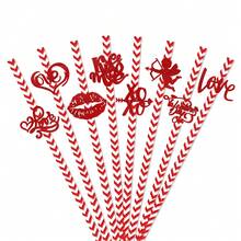 24pcs Valentine's Day Decoration Props Heart-Shaped Disposable Paper Drinking Straws