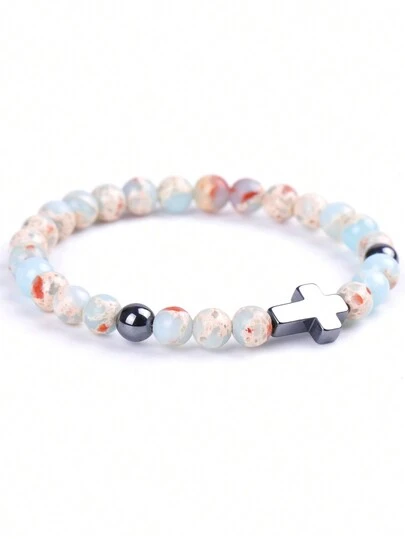 1 pieza Brazalete de cuentas de piedra Shoushan con mapa de piedra volcánica de madera de sándalo africano de 6mm para hombres