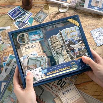 Travel Memory Notebook Gift Set, Ins-Worthy Global Travel Journal Kit With Stickers & Materials, Notebook Set As Gift