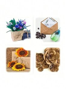 1 rollo de papel de regalo marrón/blanco, adecuado para hacer figuras de cumpleaños DIY, empaquetado de regalos florales, papel de regalo multiusos - Multicolor - Ver 2