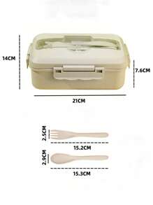 1pc Bento Box Lunch Box With Fork And Spoon, Home Use Meal Prep Container, Microwave Safe For Students And Working Adults