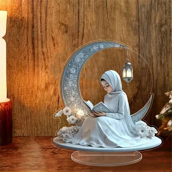 1 Pc Ramadan Festival Mulheres 2D Estátua de Acrílico - Decoração de Mesa Cristalina, Estilo de Desenho Animado Artístico Multiuso, Adequado como Presente de Aniversário ou Formatura