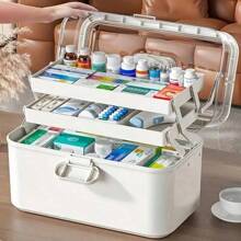 Large Portable Medicine Organizer Box - Multi-Layer Spacious First Aid Box, Suitable For Home And Dorm, Plastic, White & Transparent - Multicolor - View 7