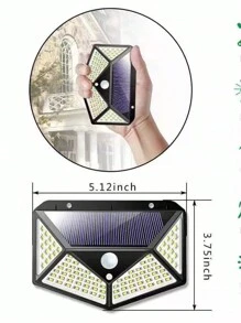1 pieza 100 LED luz solar de patio de cuatro lados luminosa, de alta potencia, ahorro de energía, conveniente, sensor de movimiento impermeable, luz solar de patio de doble uso para el hogar y luz de emergencia para exteriores, regalo de Halloween, Navidad y Acción de Gracias