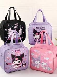 Sanrio Borsa termica per il pranzo con personaggio cartoni animati Kuromi - Borsa isolante impermeabile in tela con simpatico design kawaii, perfetta come borsa da viaggio per donne e ragazze, in cucina, come regalo di Natale o per il ritorno a scuola