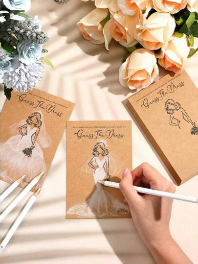 20pcs/Set-Wedding Shower Games 10 Cards And 10 Water Soluble Pencils,The Dress Bridal Shower Games For Guests Include Wedding Shower Games Cards And Water Soluble Pencils Fun Wedding Decorations Party Supplies Games Ideas