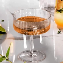 4 pezzi di bicchieri vintage da 10 once soffiati a mano Montex, bicchieri rigati per martini espresso, champagne, cosmopolitan per feste