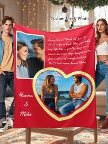 SEPTEVAGUS 1pc Customized Love Pattern Flannel Blanket With Photo For Valentine's Day, Custom Valentines Blanket Custom Photo Wedding Blanket For Pet Girlfriend Boyfriend Custom Photo Blanket For Couples Gifts Christmas Valentines Day Couples Gifts Wife Husband New Year Day