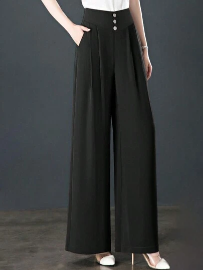 667纯色高腰阔腿裤，简约休闲风日常穿搭