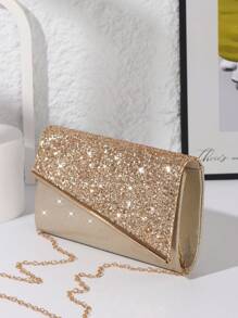 1 chiếc túi cầm tay dạ hội đính sequin lấp lánh dành cho nữ có trang trí bằng kim loại, thích hợp cho đám cưới, dạ hội, hộp đêm, tiệc tùng, quà tặng sinh nhật và ngày lễ tình nhân - Vàng - Xem 5