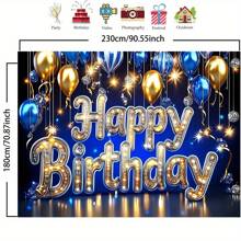 1pc Gold & Blue Glitter "Happy Birthday" Background Banner, Photo Backdrop Decoration For Photo Booth, Birthday Party, Anniversary Celebration, Suitable For Indoor And Outdoor Use, Party Supply