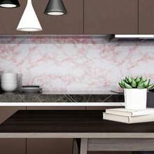 1 卷 1m/3m/5m 大理石纹亮面接触墙纸，即用型自粘防油墙贴，厨房墙壁装饰墙纸，餐桌橱柜梳妆台翻新装饰 15.74X397.4 英寸礼物生日毕业墙纸房间装饰 - 紅白色 - 查看 3