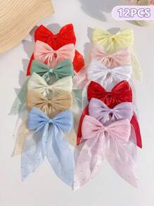 12pcs Rhinestone Bow Hair Clips, Cute & Versatile For Everyday Wear - Multicolor - View 2
