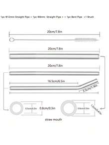 3 根玻璃吸管和 1 把清洁刷套装，可重复使用且耐热的宽口径吸管，适用于饮用冰沙和饮料、厨房、圣诞礼物、学校用品 - 無色 - 查看 3