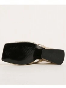 时尚性感露趾女式高跟鞋，闪亮粗跟新款凉鞋 - 金色 - 查看 6