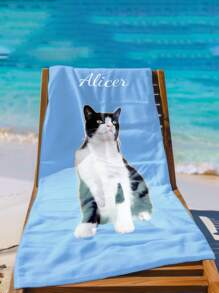 منشفة شاطئ مخصصة بالصور، يمكن طباعة صورة شخصية أو صورة حيوان أليف واسم، منشفة شاطئ مخصصة للكلاب والقطط، هدية مخصصة للحيوانات الأليفة، ديكور حمام صيفي، ضروريات السفر، إكسسوارات السفر، ضروريات الشاطئ، أجواء العطلات - متعدد الألوان - مشاهدة 4