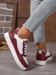 Giày thể thao đế bằng màu trắng mới 2025 dành cho nữ, giày thường ngày buộc dây, phong cách Hàn Quốc, đa năng, dành cho sinh viên - Nhiều màu - Xem 4