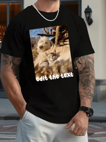 Customized Personalized Loose Round-Neck Men's Casual T-Shirt - Add Your Own Images And Your Text (Family Photo/Selfie/Pet Photo/Friend Photo/Lover Photo/Girlfriend Photo/Gifts/Logo For Couples/Customizable Tee For Husband Or Boyfriend Or Girlfriend) To Design Your Personalized Printed T-Shirt
