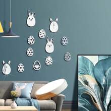 9pcs Easter Bunny & Egg Acrylic Mirror Stickers "Happy Easter" 3D Holiday Wall Decor Birthday - Multicolor - View 3