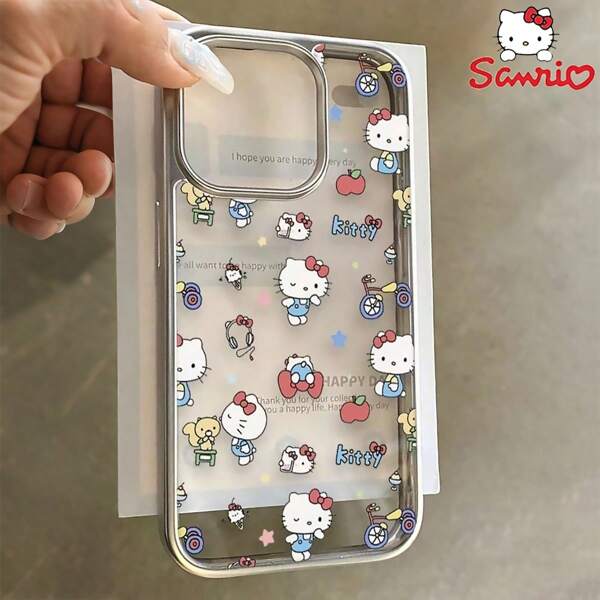 Sanrio 1 件 Hello Kitty 手机壳，INS 可爱卡通趣味元素大孔透明电镀银边框款式，兼容 Iphone 11 12 14 15 Pro/Pro Max/PlusX/XS/XS MAX。TPU 材质手机壳，轻巧舒适，适合徒步旅行、健身休闲、户外露营和学校游泳派对。送给朋友/家人的绝佳节日礼物