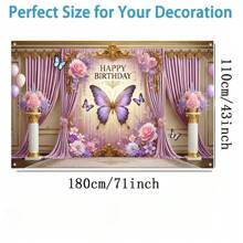 1pc Purple Butterfly Hanging Backdrop With Golden Decor And Valance Design, Made Of Polyester Fabric, Suitable For Princess Theme Party, Wedding And Photo Booth - Applicable For Entrance, Garden, Wedding And Bridal Shower - Multipurpose Backdrop For Various Occasions And Party Decorations