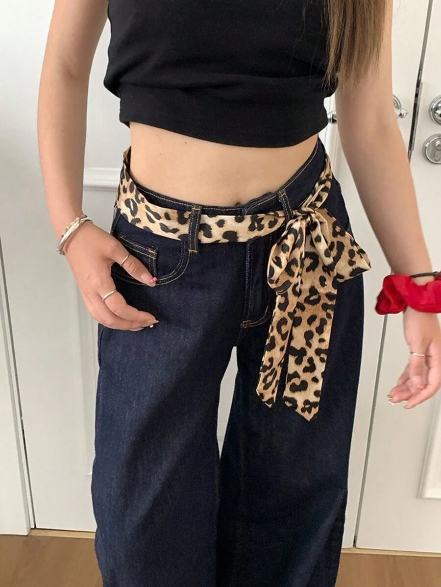 1pc Leopard Print Non-Woven Fabric Head Scarf, Retro Style Narrow Long Skinny Neckerchief, Fashion Headband, Waistband, Accessories, Valentine's Day & Birthday Gift' - Multicolor - View 1