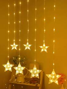 一串82颗LED灯珠，长2米/6.56英尺，电池供电的LED星形窗帘灯，家居装饰星形灯，适用于婚礼、派对、节日、卧室、房间、墙面装饰、斋月和开斋节装饰