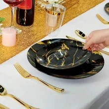 25 piezas Platos de cena de mármol blanco reutilizables y lavables, adecuados para la cocina occidental, reuniones familiares, trabajo en equipo, bodas y talla grande