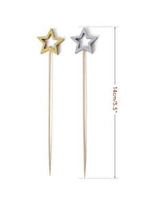 10pcs Gold & Silver Star Bamboo Skewers, 5.5 Inch Long Cocktail Fruit And Food Picks, Party Supplies For New Year, Birthday Celebrations, Holiday Events, Appetizers, Food And Drink Decoration, General Festive Party Tableware, Suitable For Desserts And Fruits