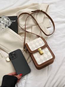 Bolso bandolera rectangular marrón con bolsa para teléfono y monedero, para mujeres