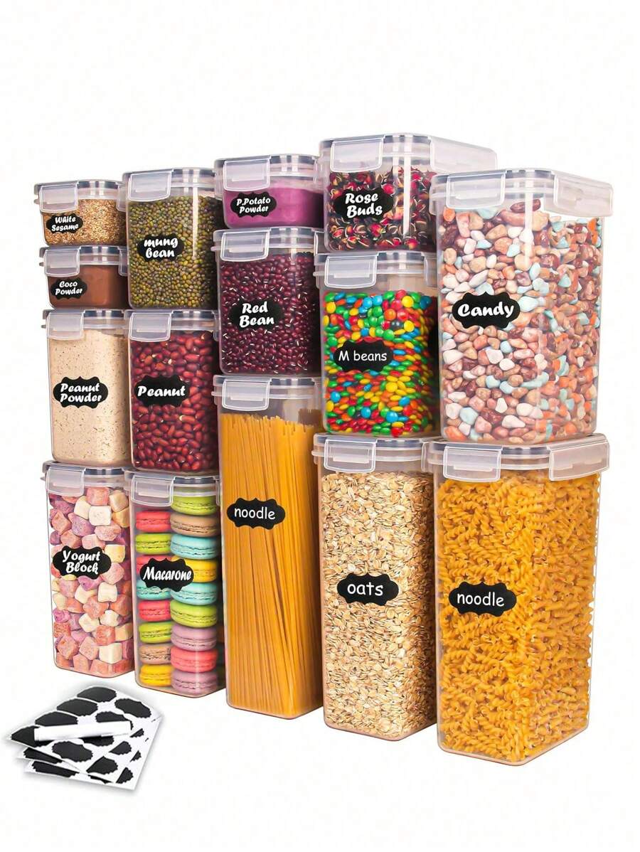 6/9/12/18pcs Kitchen Gadgets,Sealed Pasta Boxes With LIDS, Labels And Markings - Versatile Containers For Pasta, Dry Food, Flour And Sugar - Kitchen Organizer And Storage, Dishwasher ,Stocking Stuffers For Women,Local Warehouse,Vanity - 黑與白 - 查看 1