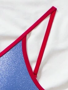 2pcs Women's Fashion Holiday New Colorblock Trim Swimsuit - Blue - View 6